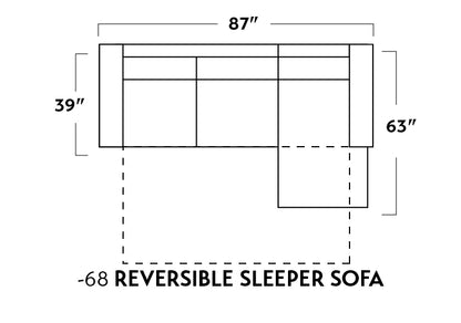 Track 87" Reversible Chaise Queen Peyton Slate Sleeper Sofa Quick Ship -