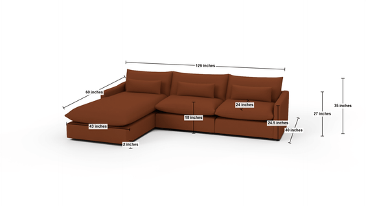 Bouldin 126" Laf Chaise Sectional - Dimensions - Bellatrix Terracotta