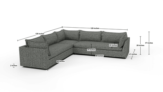 Cherrywood 129" Corner Sectional - Dimensions - Curious Evergreen