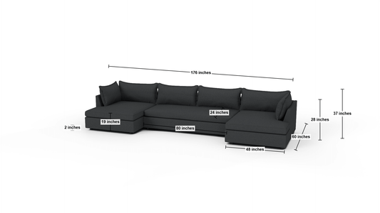 Cherrywood 176" Double Chaise Sectional W. Armless Loveseat - Dimensions - Peyton Pepper