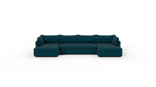 Cherrywood 176" Double Chaise Sectional W. Armless Loveseat - Superb Peacock