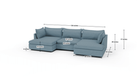 Cherrywood 136" Double Chaise W. Armless Chair - Dimensions - Dream French Blue