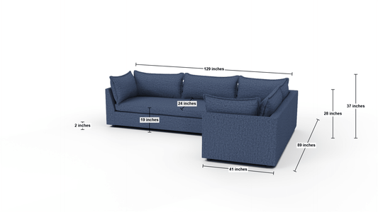 Cherrywood 129" LAF Sofa Sectional - Dimensions - Peyton Navy