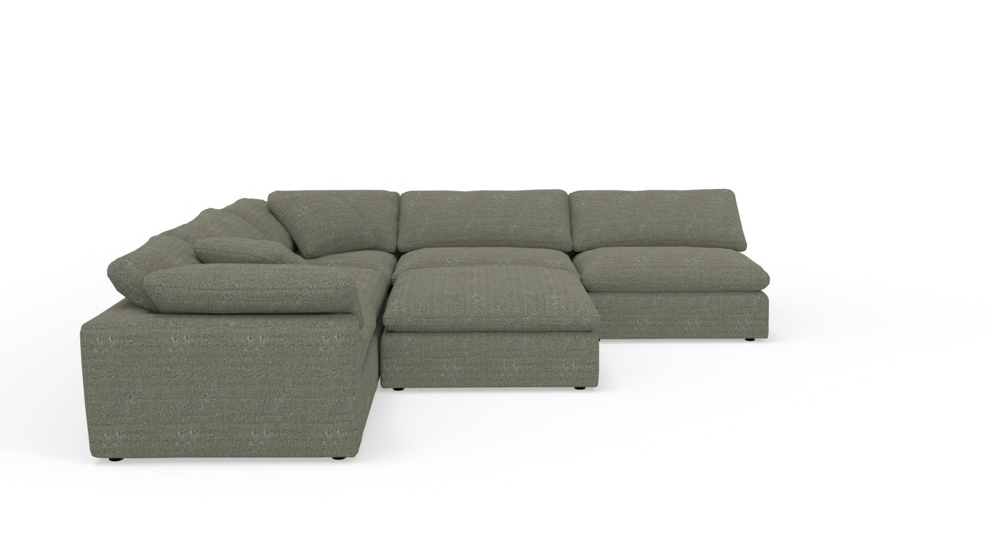 Fluffy 133.5" 5 Piece Sectional W/Ottoman - Nepal Olive