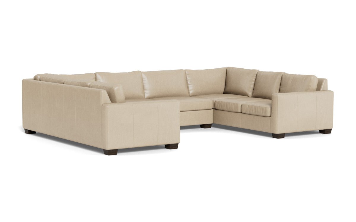 Track 141" Leather Corner Sofa Sleeper U Sectional - Hudson Ivory