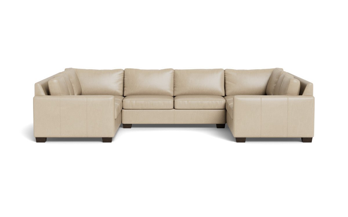 Track 141" Leather Corner Sofa Sleeper U Sectional - Hudson Ivory