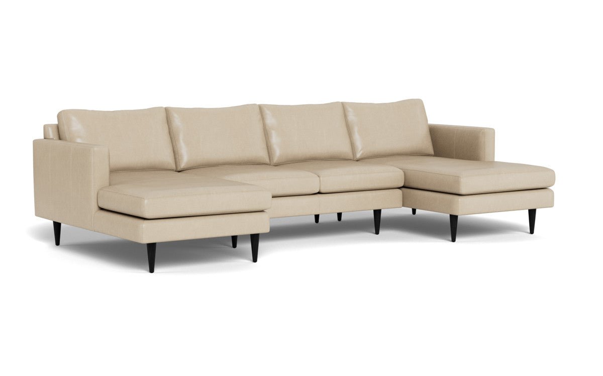 Wallace 126" Leather Untufted Double Chaise U Sectional - Hudson Ivory