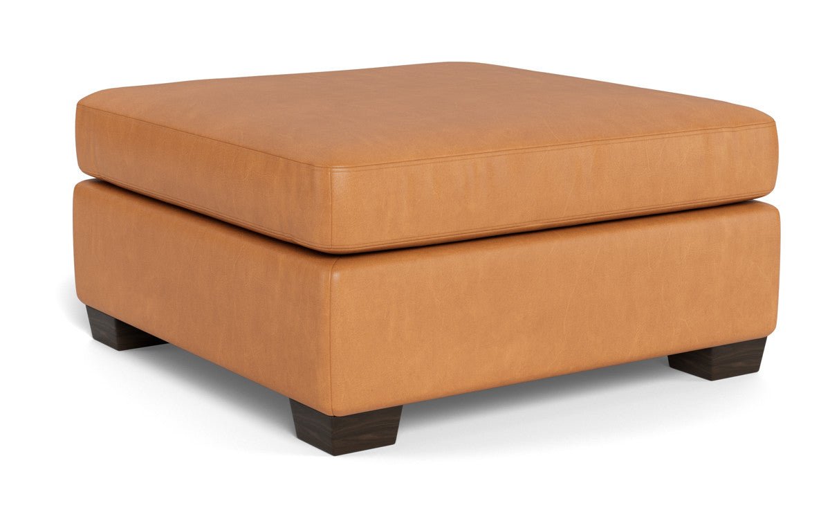 Track Leather Ottoman - Hudson Ivory