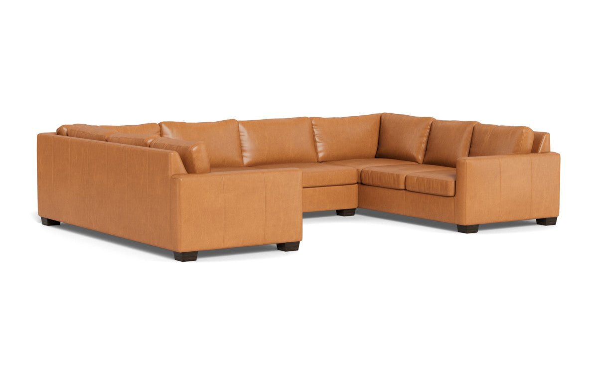 Track 141" Leather Corner Sofa Sleeper U Sectional - Hudson Lager