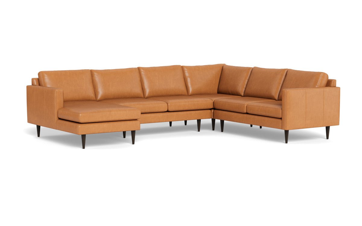 Wallace 130" Leather Untufted Corner Sectionals w. Left Chaise - Hudson Lager