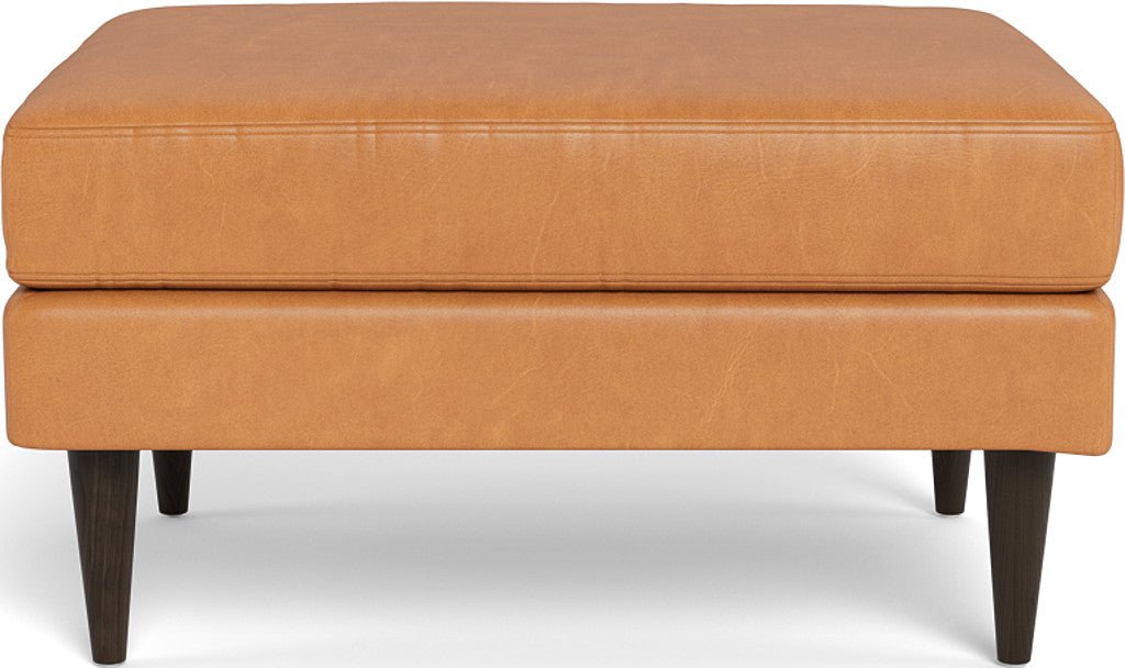 Wallace Leather Untufted Ottoman - Hudson Lager