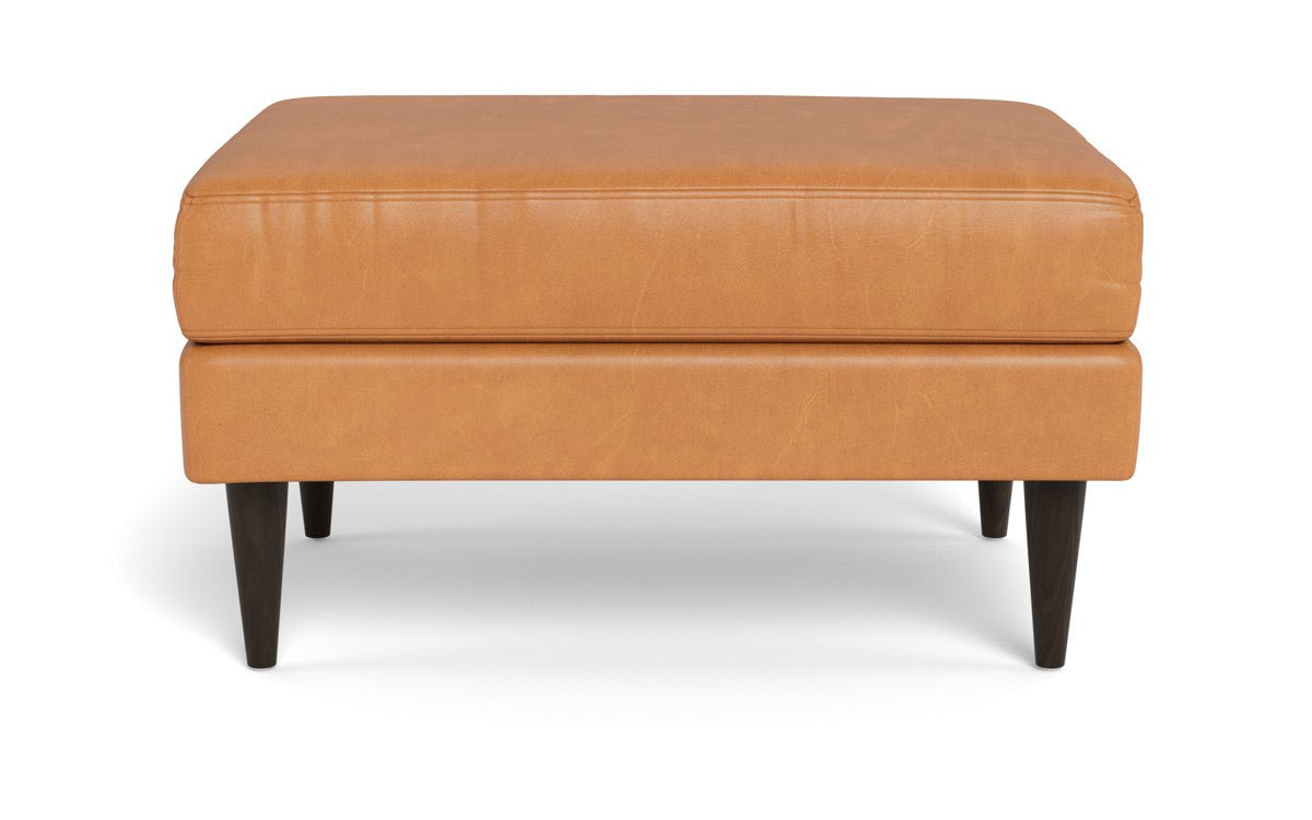 Wallace Leather Untufted Ottoman - Hudson Lager