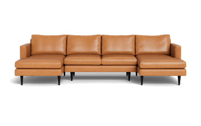 Wallace 126" Leather Untufted Double Chaise U Sectional - Hudson Lager