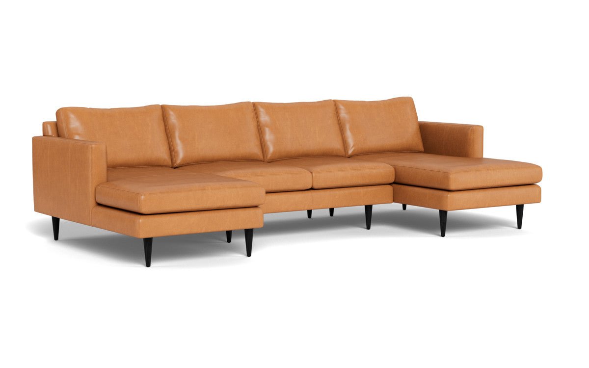 Wallace 126" Leather Untufted Double Chaise U Sectional - Hudson Lager
