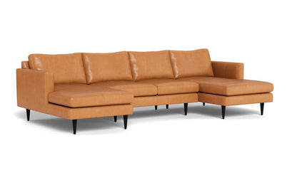 Wallace 126" Leather Untufted Double Chaise U Sectional - Hudson Lager