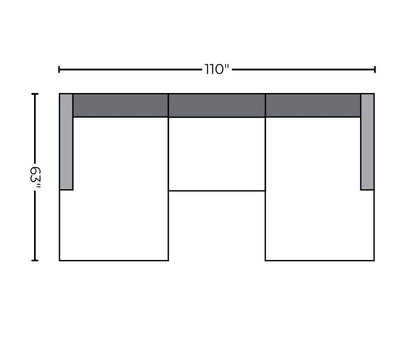 Barton Springs 110" Double Chaise W. Armless Chair - Peyton Slate