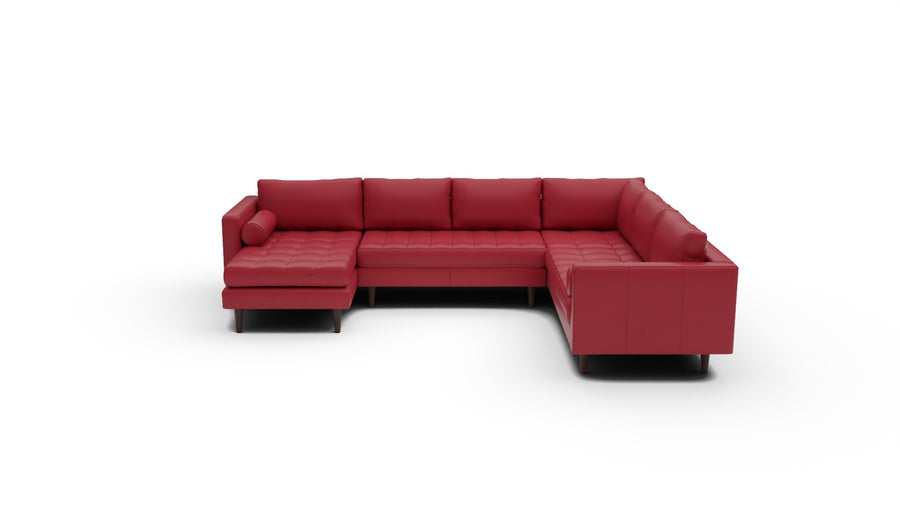 Ladybird 133" Leather Corner Sectionals w. Left Chaise - Tribeca Scarlet