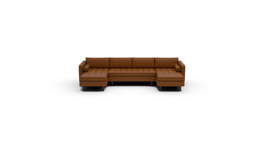 Ladybird 132" Leather Double Chaise with Armless Loveseat - Clive Cinnamon