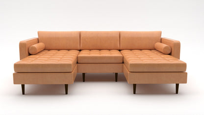 Ladybird 102" Leather Double Chaise with Armless Chair - Hudson Lager