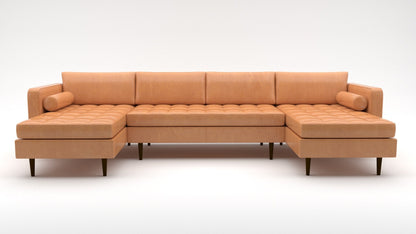 Ladybird 132" Leather Double Chaise with Armless Loveseat - Hudson Lager