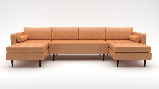 Ladybird 132" Leather Double Chaise with Armless Loveseat - Hudson Lager