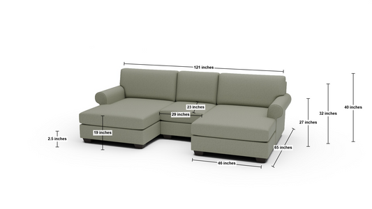 Manor 121" Double Chaise With Armless Chair - Elliot Teal