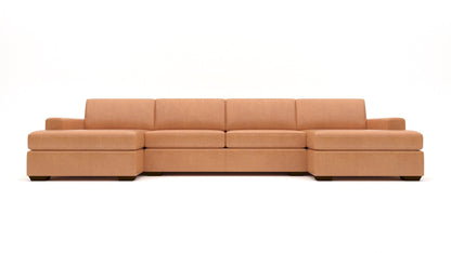 Mas Mesa 158" Deep Leather Double Chaise With Armless Loveseat -