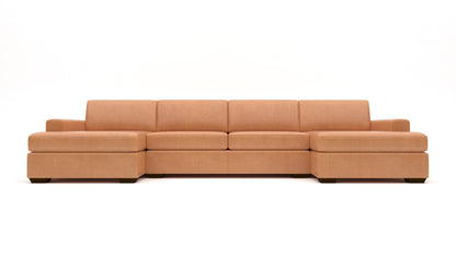 Mas Mesa 158" Deep Leather Double Chaise With Armless Loveseat - Hudson Lager