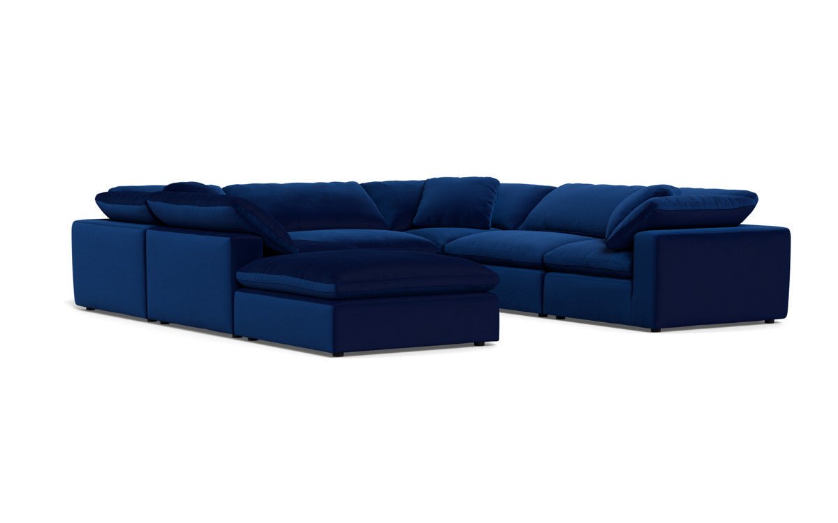 Fluffy 133.5" 6 Piece Sectional W/Ottoman - Superb Cobalt