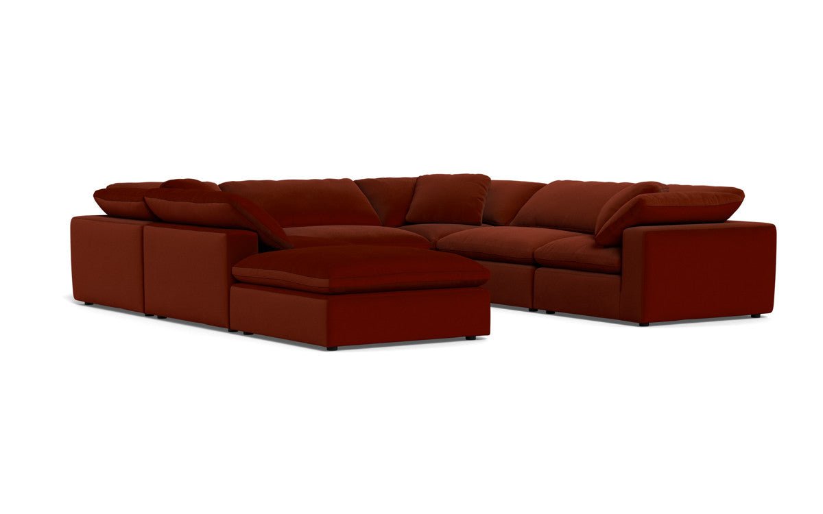 Fluffy 133.5" 6 Piece Sectional W/Ottoman - Superb Rust