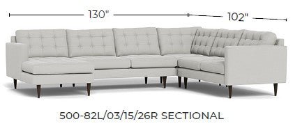 Wallace 130" Leather Corner Sectionals w. Left Chaise -