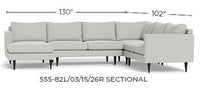 Wallace 130" Untufted Corner Sectionals w. Left Chaise -