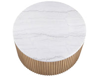Calvin 36" Round White Marble Top Coffee Table w/Casters -