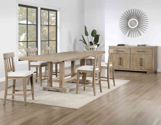 Nara 108" Rectangle Counter Height Table & 6 Counter Stools - Sand