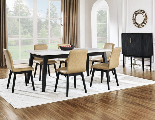 Vienna 72" Marble Top Black Dining Table Set -