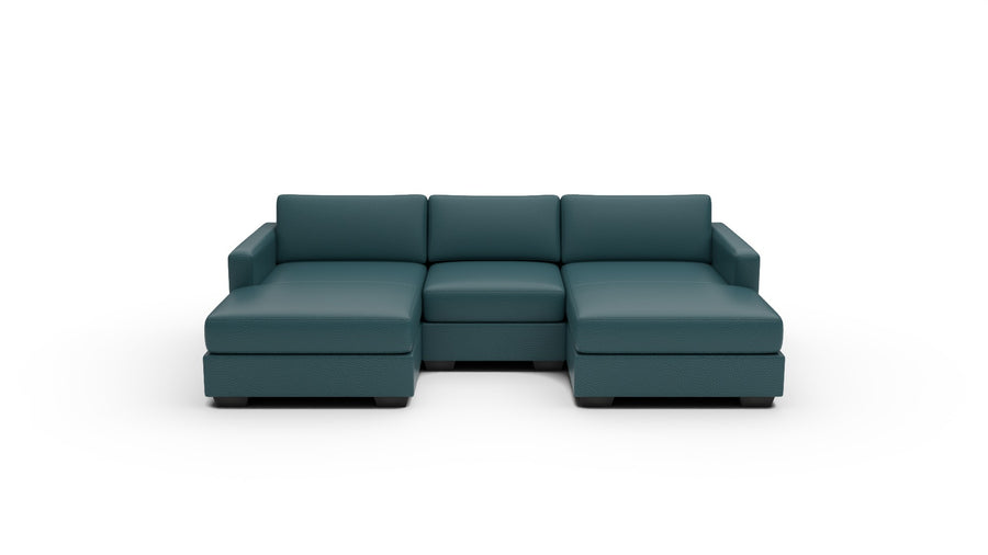 Track 103" Leather Double Chaise With Armless Chair - Tribeca Lagoon
