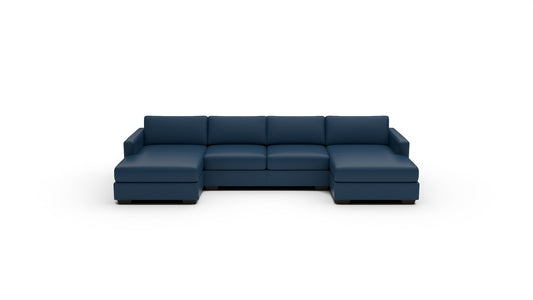 Track 141" Leather Double Chaise With Full Sleeper Loveseat - Tribeca Cobalt