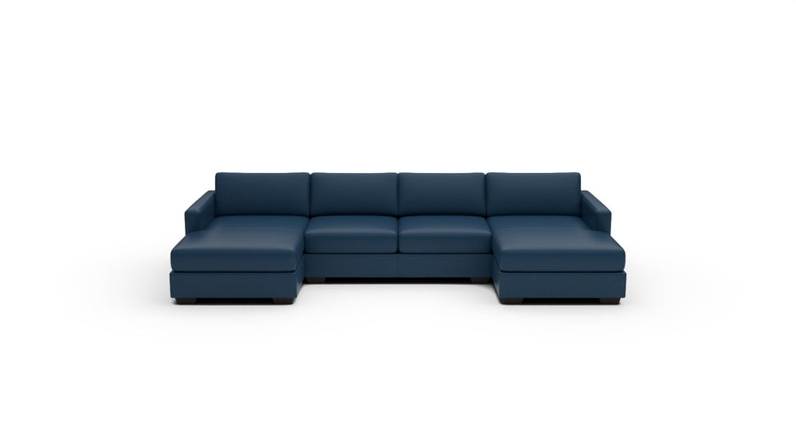 Track 141" Leather Double Chaise With Full Sleeper Loveseat - Tribeca Cobalt
