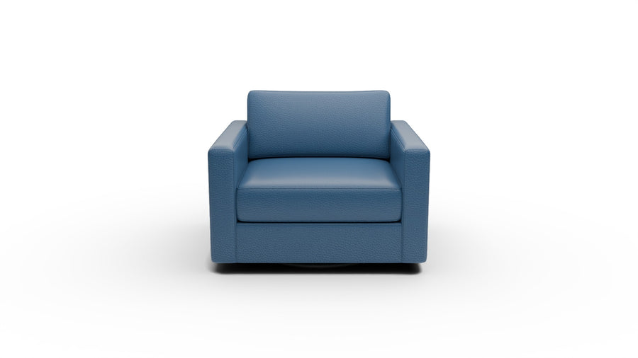 Track Leather Swivel Arm Chair — tribeca-cobalt