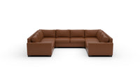 Track 141" Leather Corner Sofa Sleeper U Sectional - Tribeca Chestnut