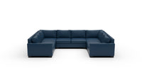 Track 141" Leather Corner Sofa Sleeper U Sectional - Tribeca Cobalt