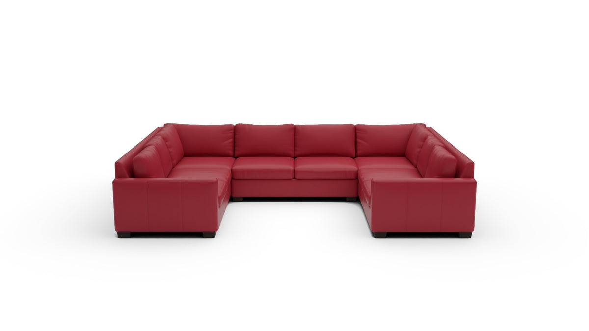 Track 141" Leather Corner Sofa Sleeper U Sectional - Tribeca Scarlet