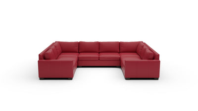 Track 141" Leather Corner Sofa Sleeper U Sectional - Tribeca Scarlet