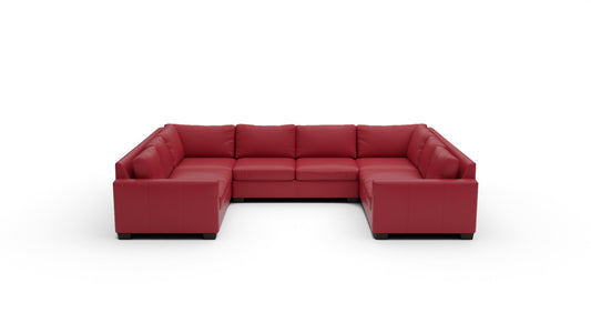 Track 141" Leather Corner Sofa Sleeper U Sectional - Tribeca Scarlet