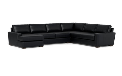 Mas Mesa 162" Deep Leather Corner Sectionals w. Left Chaise - Tribeca Black