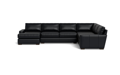 Mas Mesa 162" Deep Leather Corner Sectionals w. Left Chaise - Tribeca Black