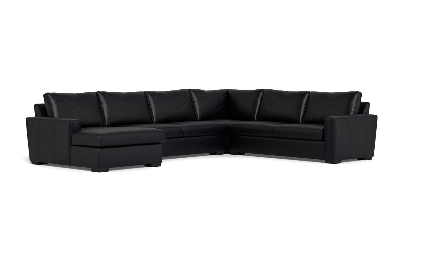Mesa 156" Leather Corner Sectionals w. Left Chaise - Tribeca Black