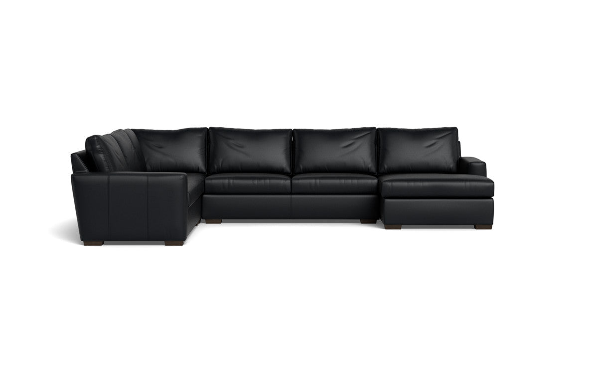 Mas Mesa 162" Deep Leather Corner Sectionals w. Right Chaise - Tribeca Black
