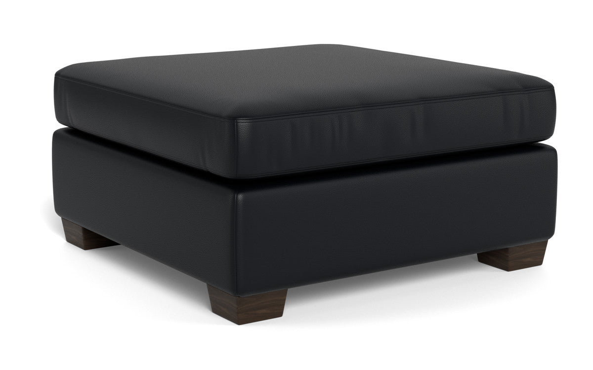 Track Leather Ottoman - Tribeca Black