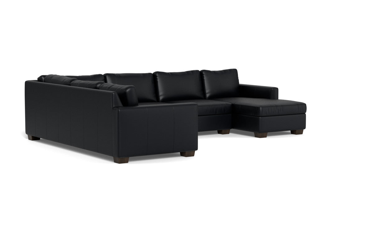 Track 141" Leather Corner Sectionals w. Right Chaise - Tribeca Black